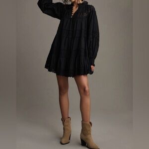 Long-Sleeve Lace Mini Dress